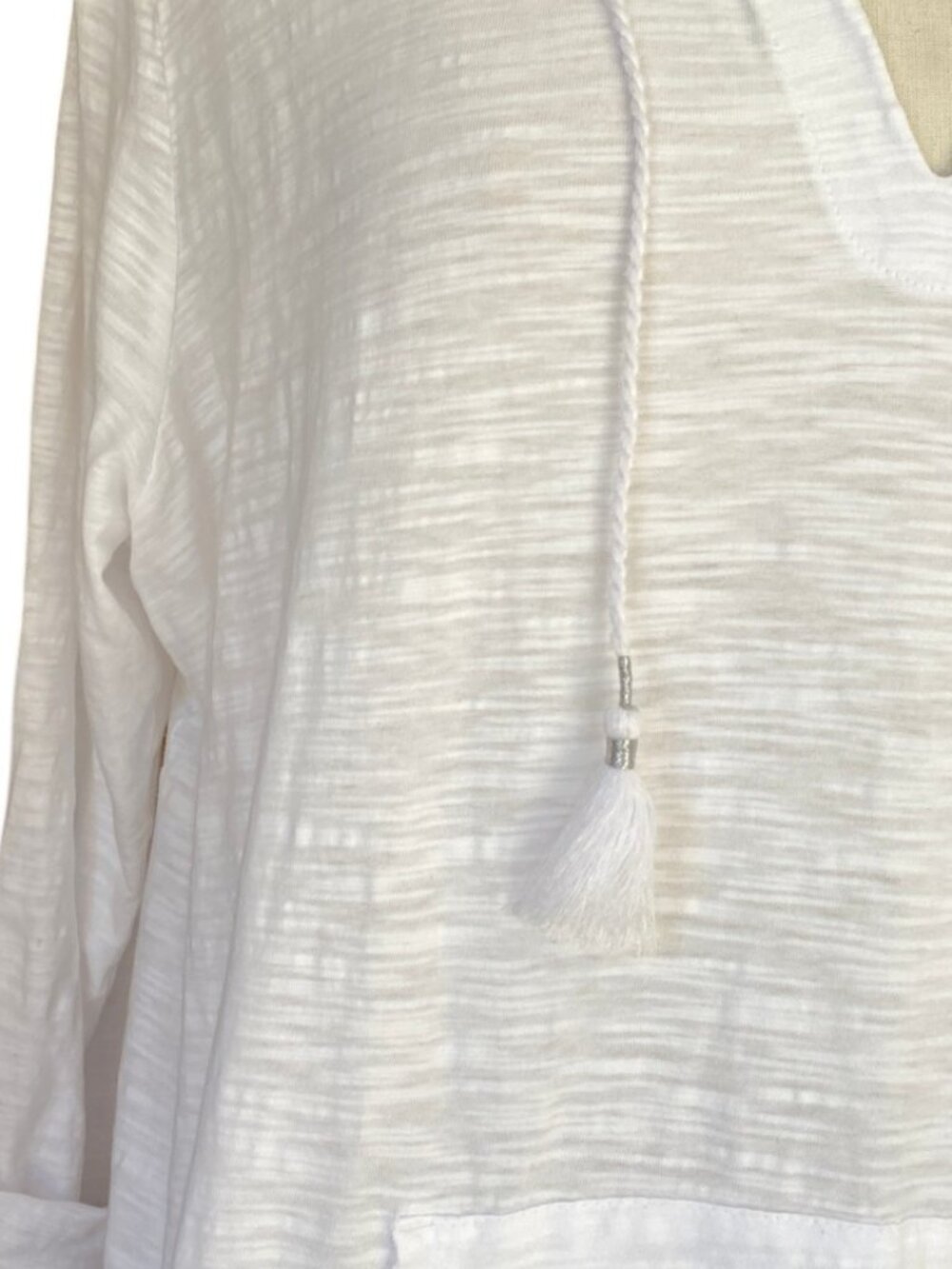 J. Jill Tab Sleeve Knit Hoodie 100% Cotton White Lightweight Pullover Beach-XL - Picture 4 of 10